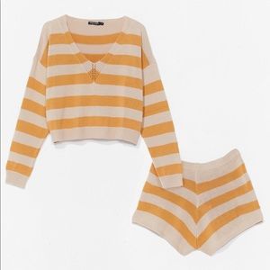 Nasty Gal feeling kinda chilly stripe shorts lounge set L